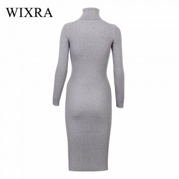 Winter Sweater Knitted Dresses Slim Elastic Turtleneck Long Sleeve